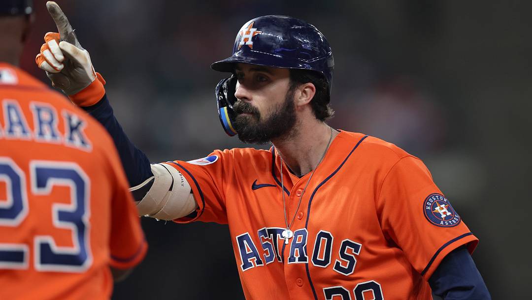 Houston Astros shortstop Braden Shewmake (28) reacts after hitting an RBI single. Houston Astros shortstop Braden Shewmake (28) reacts after hitting an RBI single.