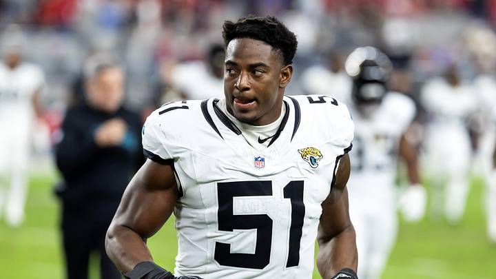 Nov 23, 2025; Glendale, Arizona, USA; Jacksonville Jaguars linebacker Ventrell Miller (51) against the Arizona Cardinals at State Farm Stadium. Mandatory Credit: Mark J. Rebilas-Imagn Images