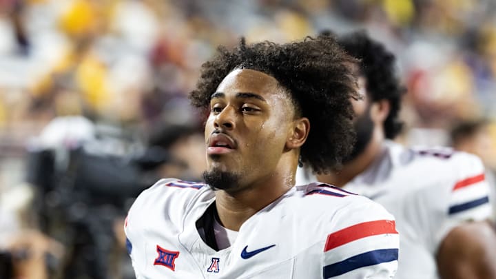Nov 28, 2025; Tempe, Arizona, USA; Arizona Wildcats linebacker Jabari Mann (11) against the Arizona State Sun Devils during the 99th Territorial Cup at Mountain America Stadium. Mandatory Credit: Mark J. Rebilas-Imagn Images
