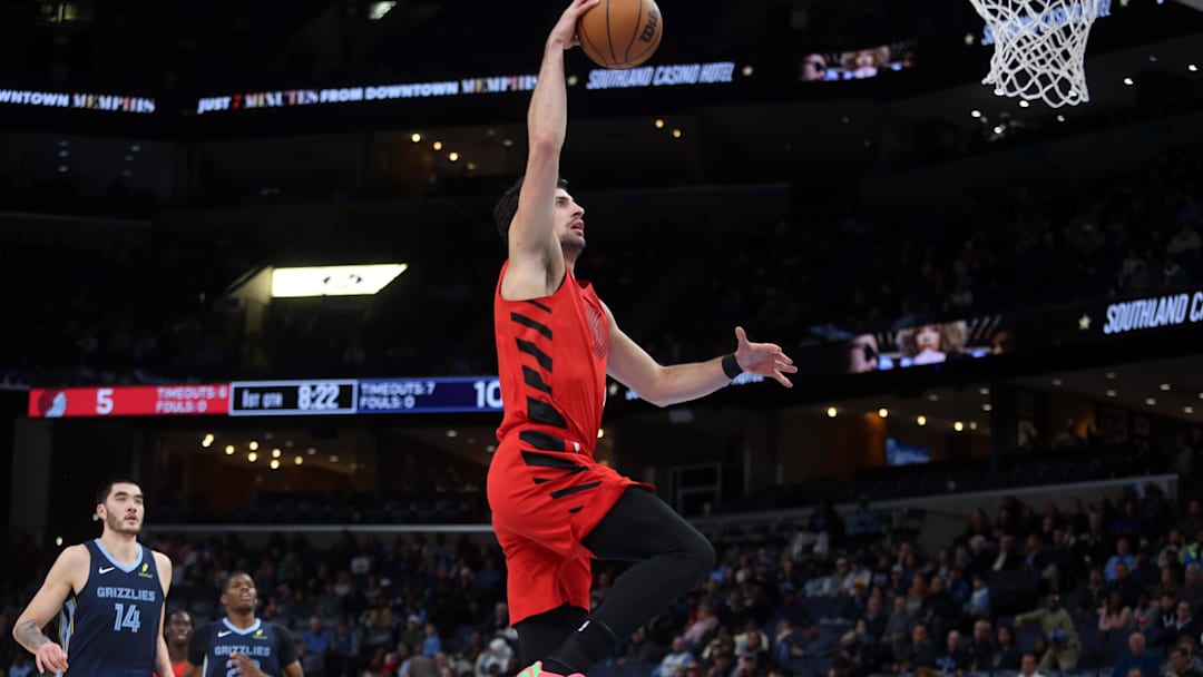 Dec 7, 2025; Memphis, Tennessee, USA; Portland Trail Blazers forward Deni Avdija (8) drives to the basket during the first quarter against the Memphis Grizzlies at FedExForum. Mandatory Credit: Petre Thomas-Imagn Images Dec 7, 2025; Memphis, Tennessee, USA; Portland Trail Blazers forward Deni Avdija (8) drives to the basket during the first quarter against the Memphis Grizzlies at FedExForum. Mandatory Credit: Petre Thomas-Imagn Images