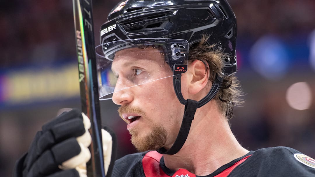 Mar 11, 2026; Ottawa, Ontario, CAN; Ottawa Senators defenseman Thomas Chabot (72) looks up the ice in the second period against the Montreal Canadiens  at the Canadian Tire Centre. Mandatory Credit: Marc DesRosiers-IMAGN Images