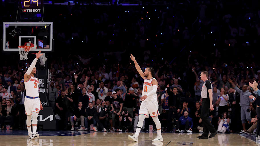 New York Knicks guard Jalen Brunson and guard Josh Hart on May 16, 2025. | Brad Penner-Imagn Images