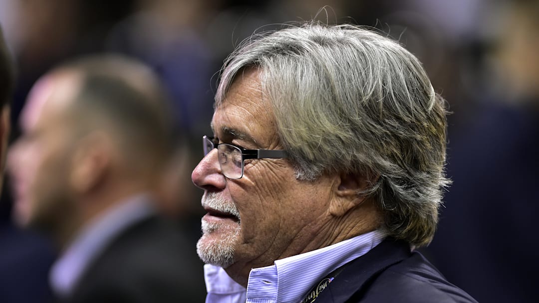 Jun 15, 2014; San Antonio, TX, USA; Miami Heat owner Micky Arison on the couty before game five of the 2014 NBA Finals against the San Antonio Spurs at AT&T Center. Mandatory Credit: Bob Donnan-Imagn Images
