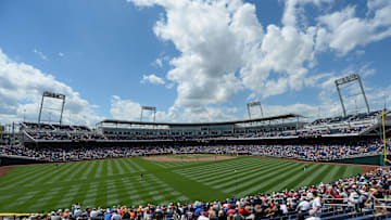 Jun 21, 2021; Omaha, Nebraska, USA;  General stadium view during the game between the Arizona Wildcats and the Stanford Cardinal at TD Ameritrade Park. Mandatory Credit: Steven Branscombe-Imagn Images