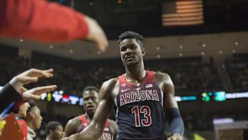 Feb 24, 2018; Eugene, OR, USA; Arizona Wildcats forward Deandre Ayton (13) takes a break during the first half against the Oregon Ducks at Matthew Knight Arena. Mandatory Credit: Troy Wayrynen-Imagn Images