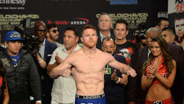 Canelo Alvarez during weighs in for his 2017 bout against Julio Cesar Chavez Jr. 