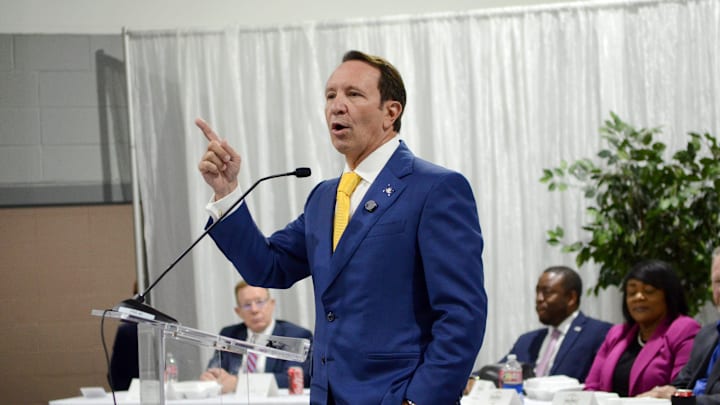 Louisiana governor Jeff Landry determined that LSU's board of supervisors, and not athletic director Scott Woodward, will head up the coaching search to replace fired football coach Brian Kelly. Louisiana governor Jeff Landry determined that LSU's board of supervisors, and not athletic director Scott Woodward, will head up the coaching search to replace fired football coach Brian Kelly.
