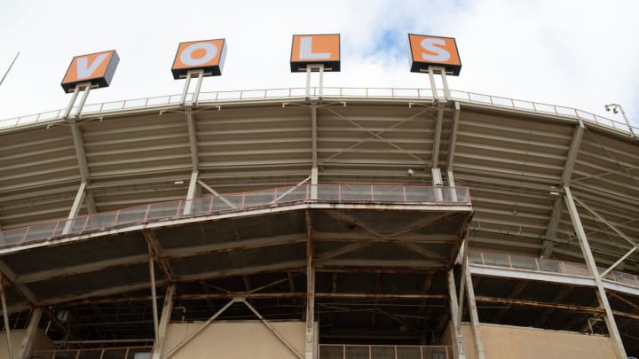 The south end of Neyland Stadium under is construction on Monday, January 29, 2024 as part of the stadium's multiphase renovation plan.