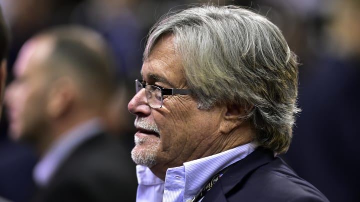 Jun 15, 2014; San Antonio, TX, USA; Miami Heat owner Micky Arison on the couty before game five of the 2014 NBA Finals against the San Antonio Spurs at AT&T Center. Mandatory Credit: Bob Donnan-USA TODAY Sports