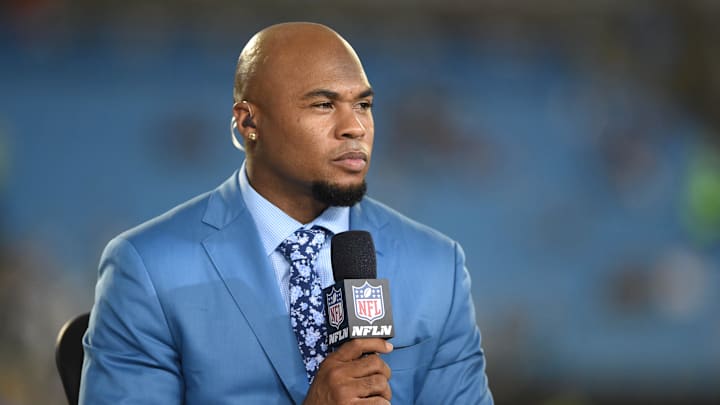 Sep 12, 2019; Charlotte, NC, USA; NFL GameDay Kickoff analyst Steve Smith Sr. before the game at Bank of America Stadium. Mandatory Credit: Bob Donnan-Imagn Images