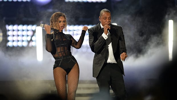Beyonce and Jay-Z perform together in 2014. 