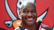 Sep 13, 2015; Tampa, FL, USA;  Tampa Bay Buccaneers former player Derrick Brooks smiles before the game against the Tennessee Titans at Raymond James Stadium. Mandatory Credit: Jonathan Dyer-Imagn Images