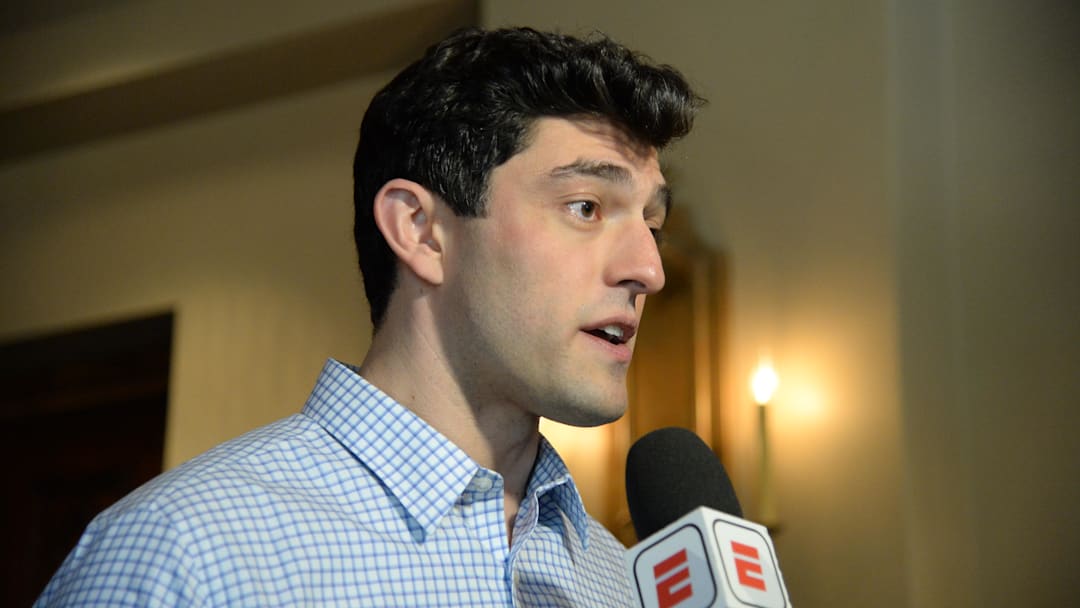 Nov 13, 2019; Scottsdale, AZ, USA; Boston Red Sox chief baseball officer Chaim Bloom speaks with members of the media during general managers meetings at the Omni Scottsdale Resort & Spa at Montelucia Mandatory Credit: Joe Camporeale-Imagn Images Nov 13, 2019; Scottsdale, AZ, USA; Boston Red Sox chief baseball officer Chaim Bloom speaks with members of the media during general managers meetings at the Omni Scottsdale Resort & Spa at Montelucia Mandatory Credit: Joe Camporeale-Imagn Images