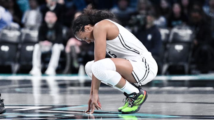 Golden State Valkyries forward Kayla Thornton (5) before the opening tip against the New York Liberty at Barclays Center. 