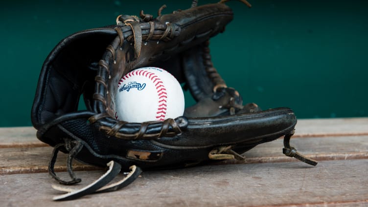 A Rawlings baseball, the official ball of Major League Baseball.