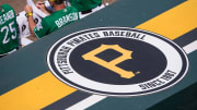 Mar 17, 2016; Bradenton, FL, USA; A view of the Pittsburgh Pirates logo during the game between the