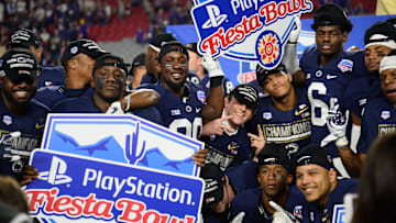 Penn State Nittany Lions players celebrate after defeating the Washington Huskies in the 2017 Fiesta Bowl