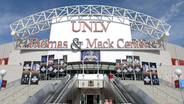 General view of the Thomas & Mack Center on the campus of UNLV during the Mountain West basketball tournament. Mandatory Credit: Kirby Lee-Imagn Images