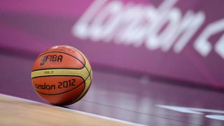 Aug 8, 2012; London, United Kingdom; A general view of a FIBA basketball during the men's quarterfinal between Spain and France in the 2012 London Olympic Games at North Greenwich Arena.   Mandatory Credit: Mark J. Rebilas-USA TODAY Sports