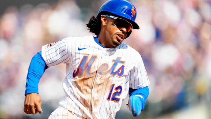 Francisco Lindor runs as he rounds third base before scoring, Thursday, March 26, 2026. The Mets went on to beat the Pirates, 11-7.