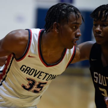 Grovetown shooting guard Derrion Reid (35) dribbles during the Grovetown and South Effingham basketball game at Grovetown High School on Jan. 7. Grovetown defeated South Effingham 80-44.