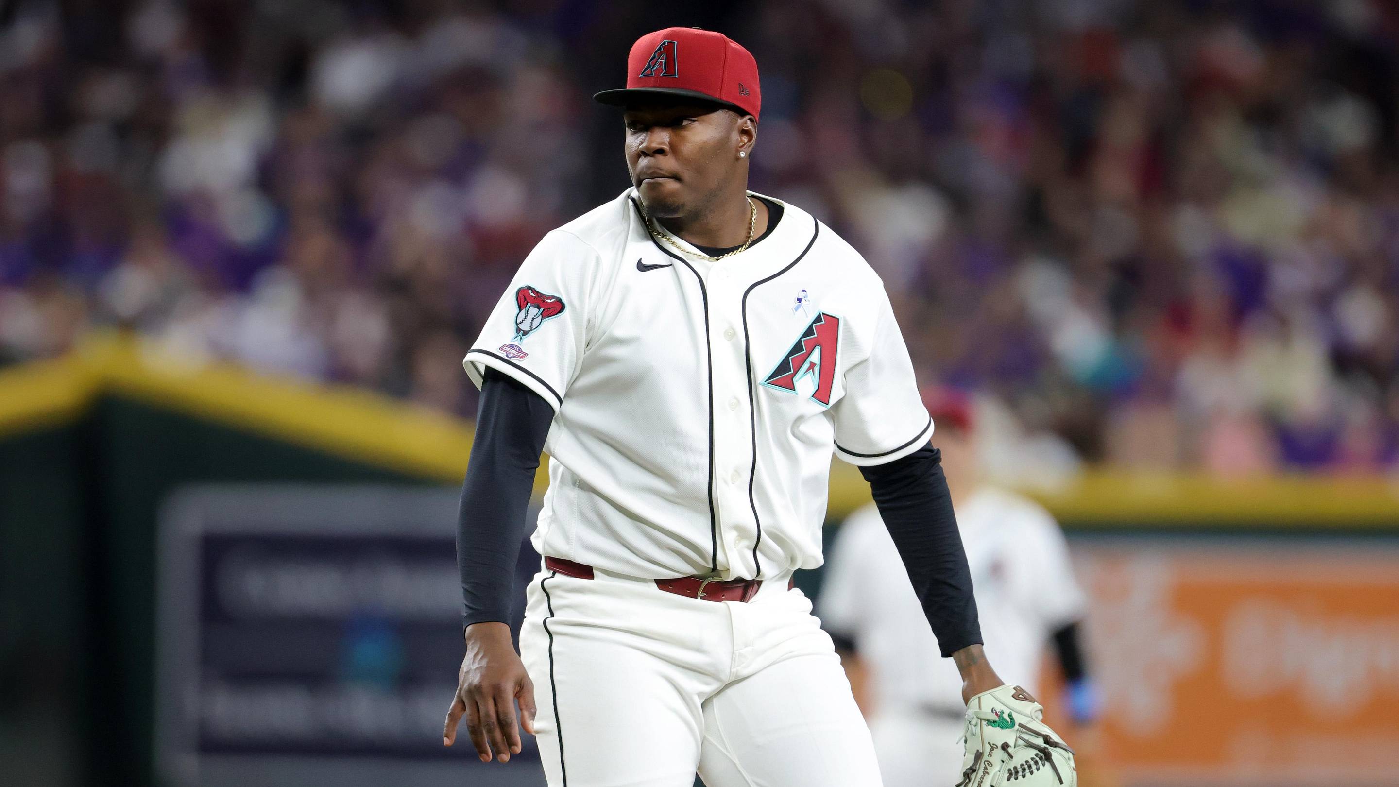 Jun 21, 2026; Phoenix, Arizona, USA; Arizona Diamondbacks pitcher Jose Cabrera against the Minnesota Twins at Chase Field. Mandatory Credit: Mark J. Rebilas-Imagn Images
