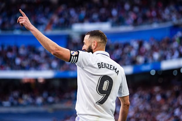 Former Real Madrid striker Karim Benzema celebrates his goal