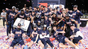 Duquesne celebrates their A-10 Championship victory over VCU