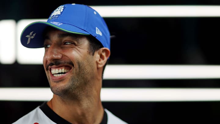 May 5, 2024; Miami Gardens, Florida, USA; RB driver Daniel Ricciardo (3) walks in the paddock before the F1 Miami Grand Prix at Miami International Autodrome. Mandatory Credit: Peter Casey-USA TODAY Sports