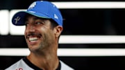 May 5, 2024; Miami Gardens, Florida, USA; RB driver Daniel Ricciardo (3) walks in the paddock before the F1 Miami Grand Prix at Miami International Autodrome. Mandatory Credit: Peter Casey-Imagn Images