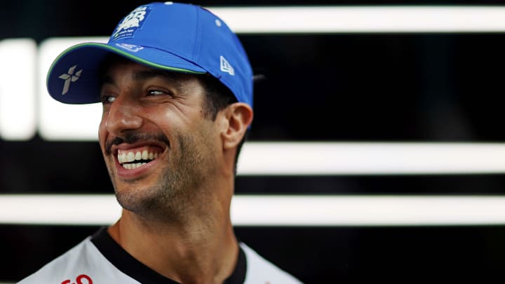 May 5, 2024; Miami Gardens, Florida, USA; RB driver Daniel Ricciardo (3) walks in the paddock before the F1 Miami Grand Prix at Miami International Autodrome. Mandatory Credit: Peter Casey-USA TODAY Sports