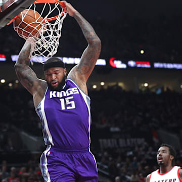 Dec 28, 2016; Portland, OR, USA;  Sacramento Kings forward DeMarcus Cousins (15) dunks the ball against the Portland Trail Blazers in the first half at Moda Center. Mandatory Credit: Jaime Valdez-USA TODAY Sports