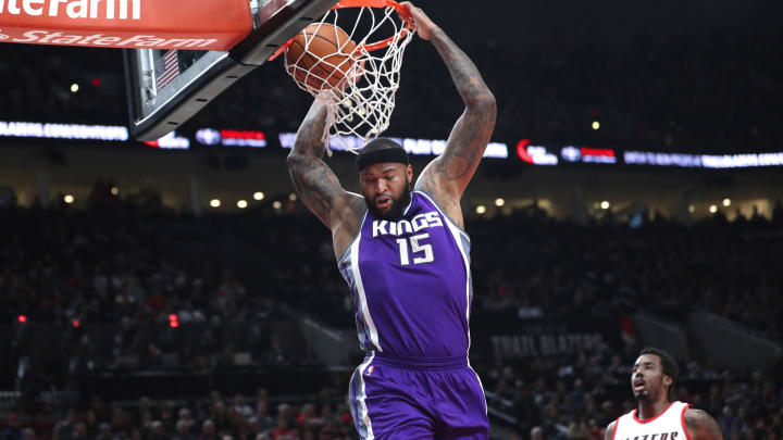 Dec 28, 2016; Portland, OR, USA;  Sacramento Kings forward DeMarcus Cousins (15) dunks the ball against the Portland Trail Blazers in the first half at Moda Center. Mandatory Credit: Jaime Valdez-USA TODAY Sports