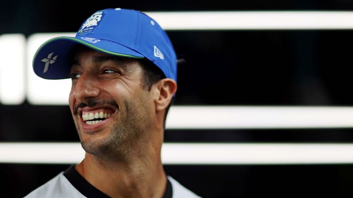 May 5, 2024; Miami Gardens, Florida, USA; RB driver Daniel Ricciardo (3) walks in the paddock before the F1 Miami Grand Prix at Miami International Autodrome. Mandatory Credit: Peter Casey-USA TODAY Sports