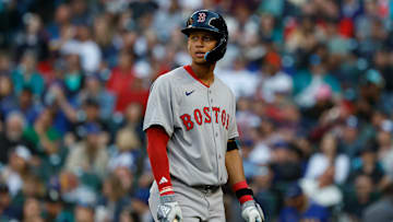 Boston Red Sox second baseman Kristian Campbell strikes out versus the Seattle Mariners.