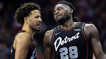 Dec 15, 2023; Philadelphia, Pennsylvania, USA; Detroit Pistons center Isaiah Stewart (28) : Bill Streicher-Imagn Images