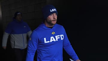 Jan 19, 2025; Philadelphia, Pennsylvania, USA; Los Angeles Rams head coach Sean McVay walks towards the field against the Philadelphia Eagles in a 2025 NFC divisional round game at Lincoln Financial Field. Mandatory Credit: Eric Hartline-Imagn Images