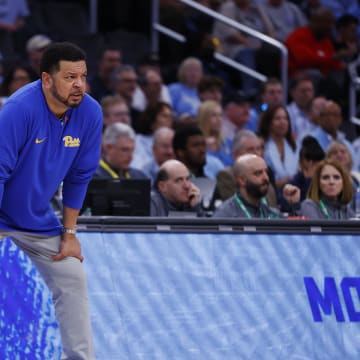 Mar 15, 2024; Washington, D.C., USA; Pittsburgh Panthers head coach Jeff Capel looks on from the sidelines against the North Carolina Tar Heels during the first half at Capital One Arena. Mandatory Credit: Amber Searls-USA TODAY Sports