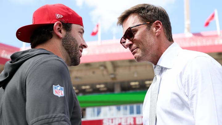 Sep 28, 2025; Tampa, Florida, USA; Tampa Bay Buccaneers quarterback Baker Mayfield (6) Mandatory Credit: Nathan Ray Seebeck-Imagn Images