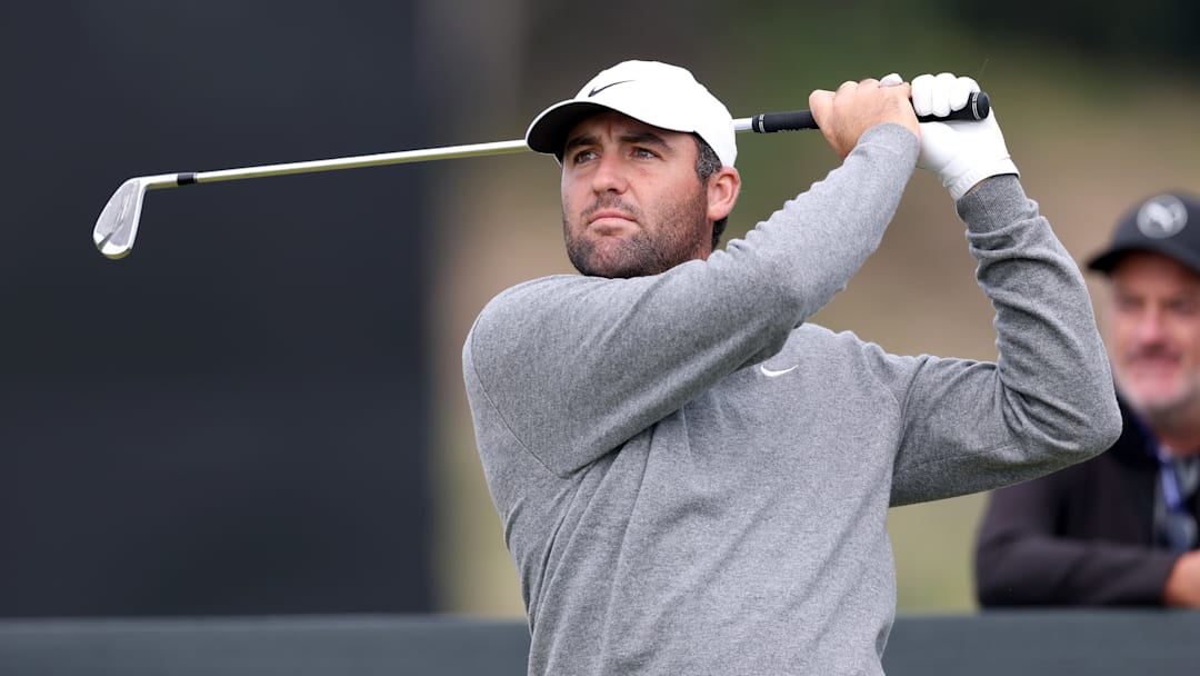 Scottie Scheffler during a practice round at The Renaissance Golf Club ahead of the 2025 Genesis Scottish Open