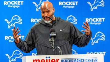 Detroit Lions Executive Vice President & General Manager Brad Holmes speaks to the press about their season, how it ended and what’s next at the Detroit Lions headquarters and training facility in Allen Park, Mich.