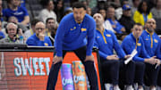 Mar 11, 2025; Charlotte, NC, USA;  Pittsburgh Panthers head coach Jeff Capel during the first half against the Notre Dame Fighting Irish at Spectrum Center. Mandatory Credit: Jim Dedmon-Imagn Images