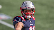 Oct 18, 2020; Foxborough, Massachusetts, USA; New England Patriots receiver Julian Edelman (11) warms up prior to the game against the Denver Broncos at Gillette Stadium. Mandatory Credit: Paul Rutherford-Imagn Images