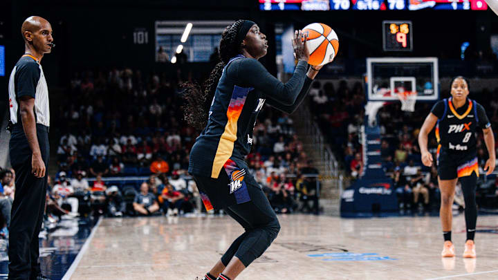Jul 27, 2025; Washington, District of Columbia, USA; Phoenix Mercury guard Kahleah Copper (2) prepares to shoot the ball in the second half against the Washington Mystics at CareFirst Arena. Mandatory Credit: Emily Faith Morgan-Imagn Images