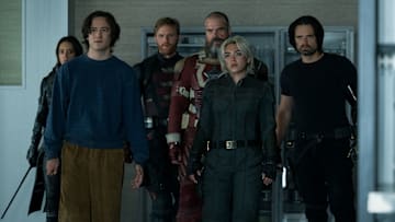 Ghost (Hannah John-Kamen), Bob (Lewis Pullman), John Walker (Wyatt Russell), Alexei Shostakov/Red Guardian (David Harbour), Yelena Belova (Florence Pugh) and Bucky Barnes (Sebastian Stan)in Marvel Studios' THUNDERBOLTS*. Photo by Chuck Zlotnick. © 2025 MARVEL.