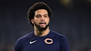 Dec 26, 2024; Chicago, Illinois, USA; Chicago Bears quarterback Caleb Williams (18) warms up before the game against the Seattle Seahawks at Soldier Field. Mandatory Credit: Daniel Bartel-Imagn Images