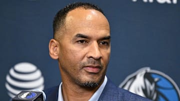 Former Dallas Mavericks general manager Nico Harrison speaks to the media at the Dallas Mavericks Practice Facility.
