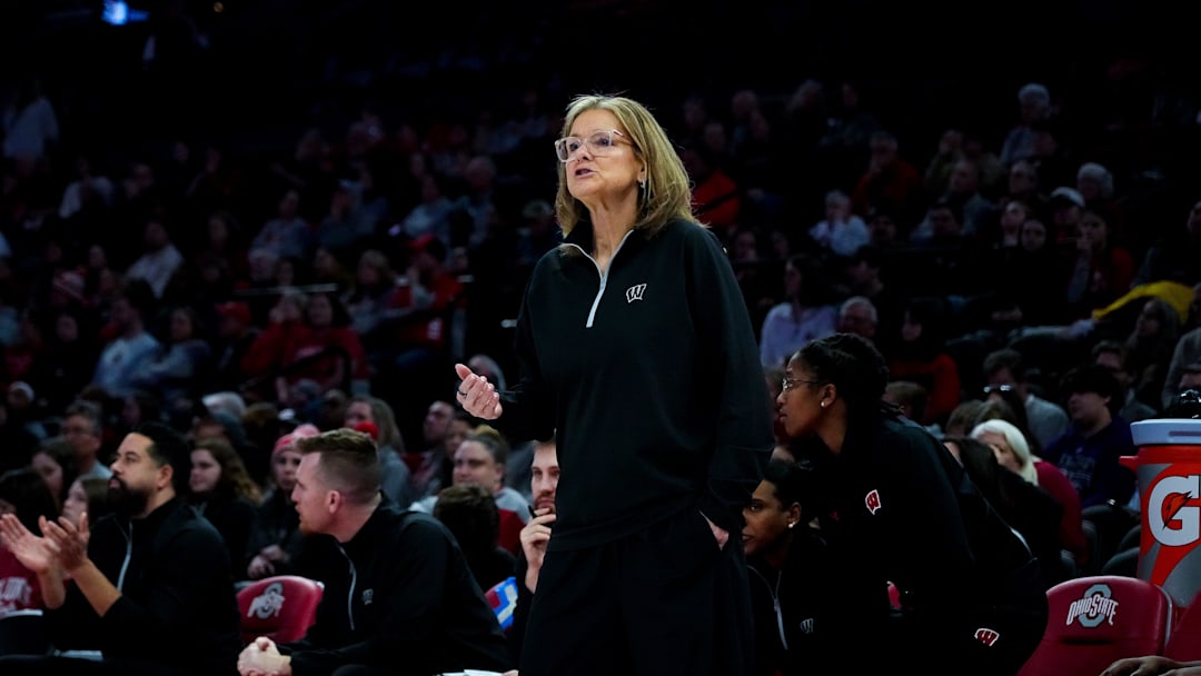 Wisconsin Badgers head coach Robin Pingeton reacts in the first half of the NCAA basketball game at Value City Arena on Thursday, Jan. 29, 2026 in Columbus, Ohio.