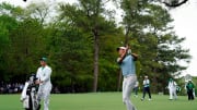 Apr 11, 2024; Augusta, Georgia, USA; Christo Lamprecht hits his second shot on No. 1 during the