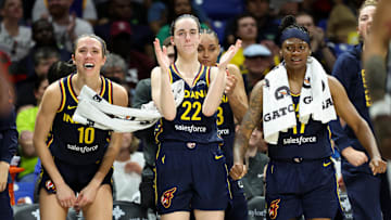 May 3, 2024; Dallas, Texas, USA; Indiana Fever guard Caitlin Clark (22) and Indiana Fever guard